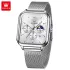 OLEVS 9914 Men's Watches Original Fashion Quartz Wristwatch Mesh Steel Waterproof Luminous Moon Phase Chronograph Square Watch